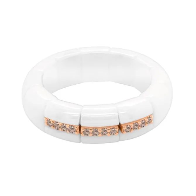 Anillo de cerámica blanca y oro rosa con diamantes brown 0.12 quilates