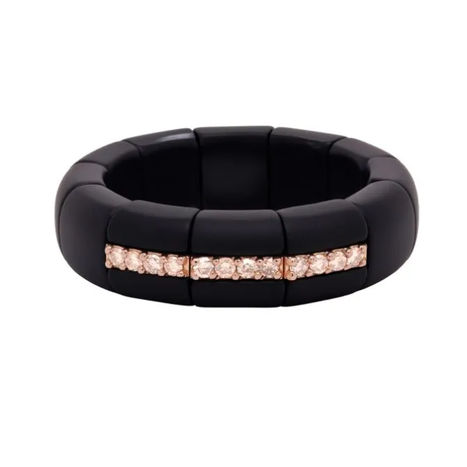 Anillo de cerámica negra, oro rosa y diamantes brown 0,24