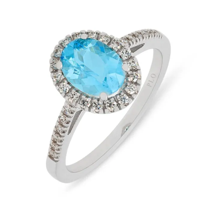 Anillo de oro blanco, aguamarina 1.07 quilates y diamantes de 0.19 quilates