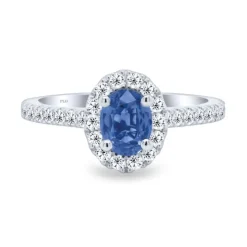 Anillo de oro blanco con diamantes 0.48 quilates y zafiro 0.93 quilates