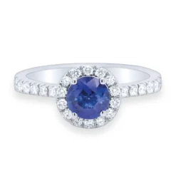 Anillo de oro blanco con diamantes 0.35 quilates y zafiro 0.75 quilates