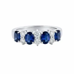 Anillo de oro blanco con diamantes 0,34 quilates y zafiros 1.78 quilates