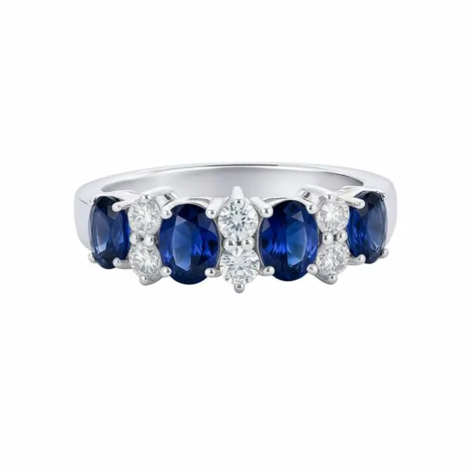 Anillo de oro blanco con diamantes 0,34 quilates y zafiros 1.78 quilates