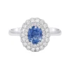 Anillo de oro blanco con diamantes 0.35 quilates y zafiro 0.82