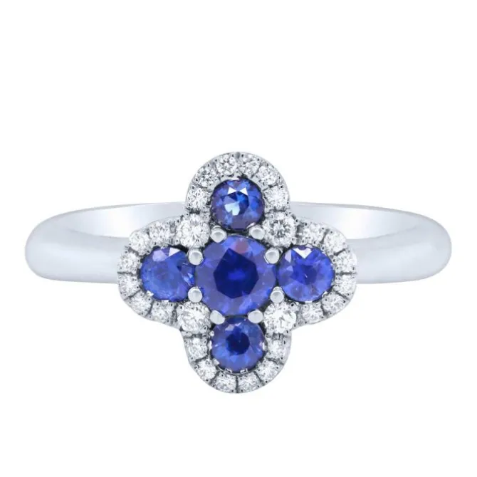 Anillo de oro blanco con diamantes 0,17 quilates y zafiro azul 0,83 quilates