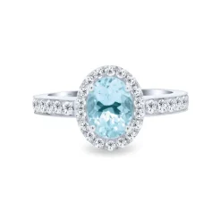 Anillo de oro blanco con diamantes 0.49 quilates y aguamarina 1.06 quilates