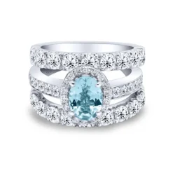 Anillo de oro blanco con diamantes 2.56 quilates y aguamarina 1.03 quilates