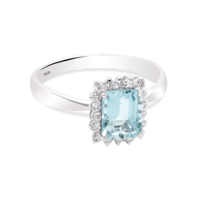 Anillo de oro blanco con diamantes 0,19 quilates y aguamarina 0,84 quilates