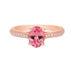 Anillo de oro rosa con diamantes 0.17 y turmalina