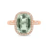 Anillo de oro rosa con diamantes y amatista verde 3.95 quilates