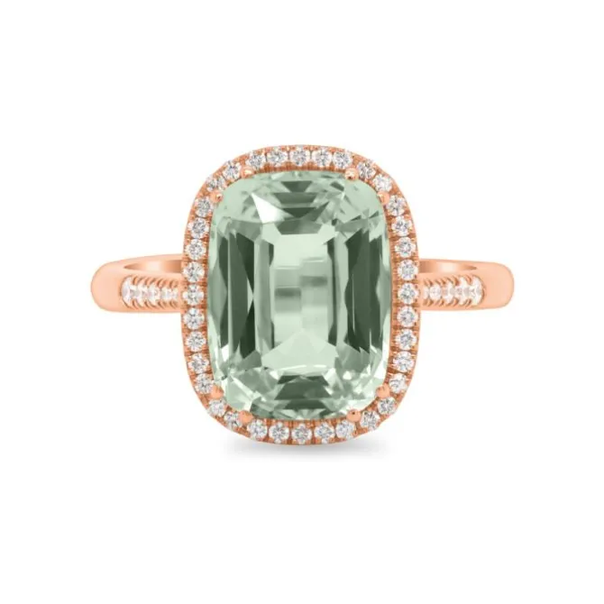 Anillo de oro rosa con diamantes y amatista verde 3.95 quilates