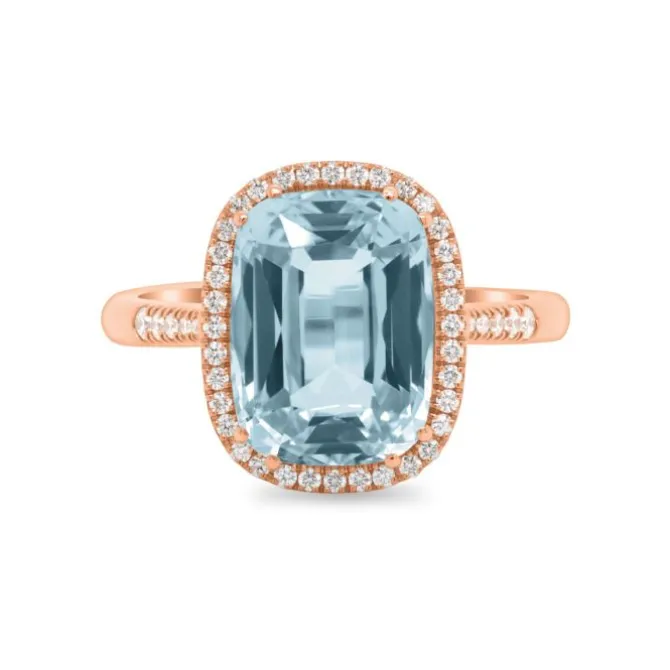 Anillo de oro rosa con diamantes y topacio azul 5.77 quilates