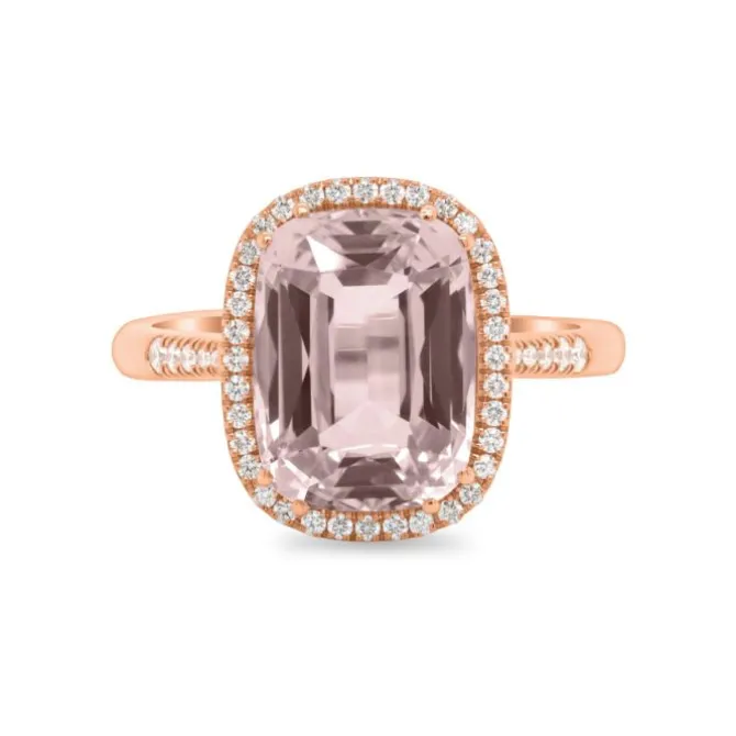 Anillo de oro rosa con diamantes y morganita 3.23 quilates