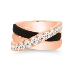 Anillo de oro rosa, diamantes blancos 1.01 quilates y Ónix 3.50 quilates
