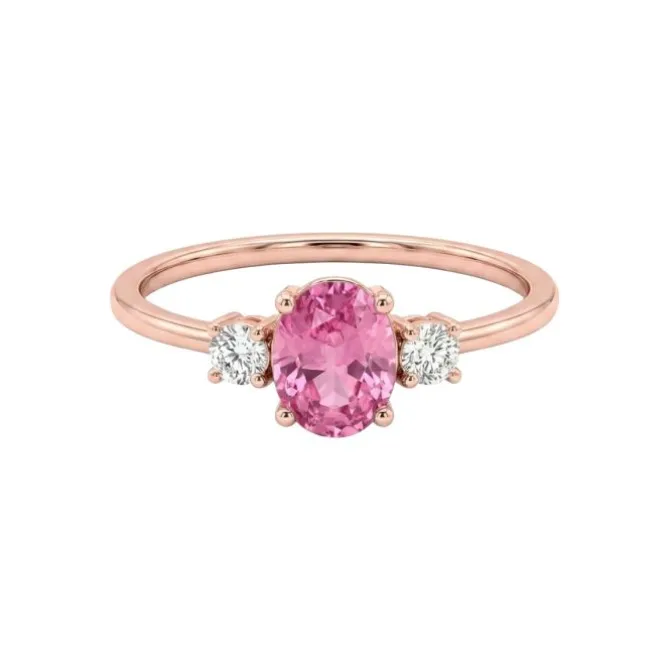 Anillo de oro rosa, diamantes 0.13 ct y zafiro rosa 0.58 ct