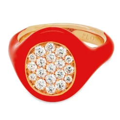 Anillo esmalte rojo, oro rosa y diamantes