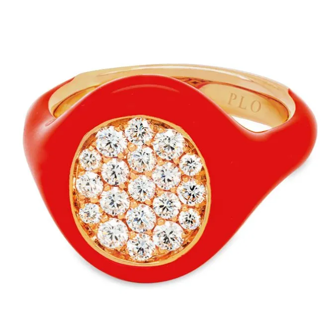 Anillo esmalte rojo, oro rosa y diamantes