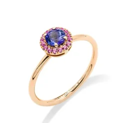 Anillo Mattioli cupido en oro rosa con tanzanita y zafiros rosados