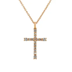 Colgante Cruz de oro rosa y diamantes de 0.18 quilates
