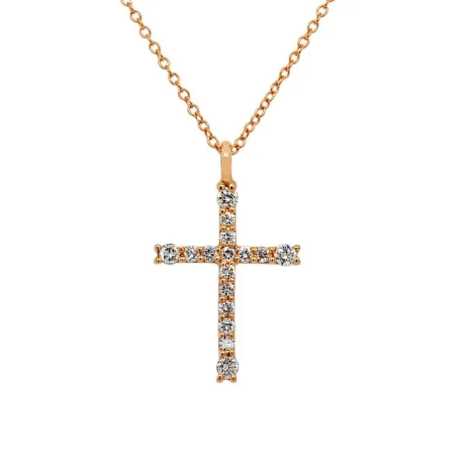 Colgante Cruz de oro rosa y diamantes de 0.18 quilates