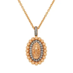 Colgante de Oro Rosa con Virgen Milagrosa y diamantes 0,11 quilates