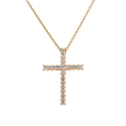 Colgante de oro rosa con cruz diamantes 0,34 quilates