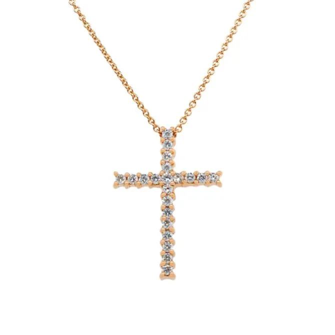 Colgante de oro rosa con cruz diamantes 0,34 quilates