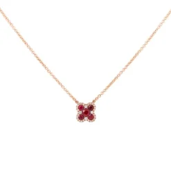 Colgante flor de oro rosa con diamantes 0.18 quilates y rubíes 0.78 quilates