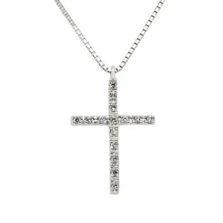 Colgante oro blanco con cruz de diamantes talla brillante 0,07 quilates