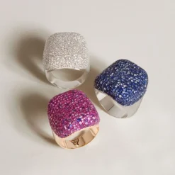 Mattioli Puzzle Arlecchino - Anillo en oro blanco, zafiros y diamantes 0.11 quilates