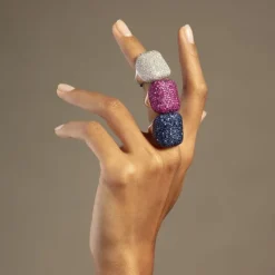 Mattioli Puzzle Arlecchino - Anillo en oro rosa, zafiros y diamantes 0.12 quilates