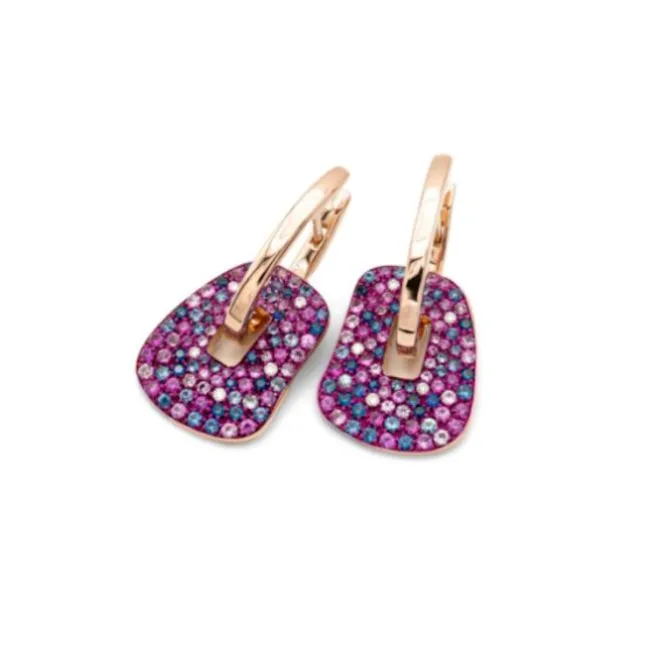 Mattioli Puzzle Arlecchino Box - Pendientes pequeños en oro rosa con diamantes y zafiros