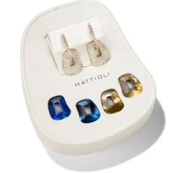 Mattioli Puzzle Pavé Box - Pendientes small oro rosa y diamantes brown