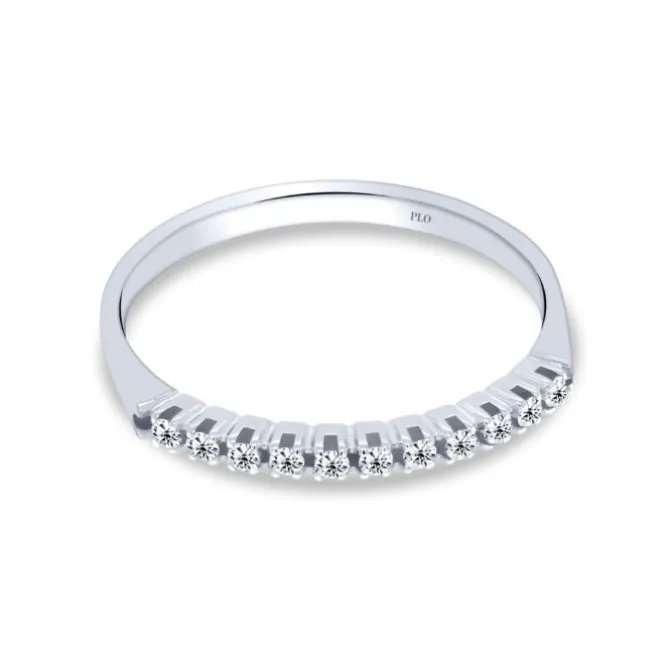 Media alianza de oro blanco y diamantes de 0.11 quilates
