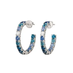 Pendientes de aro en oro blanco con diamantes 0.20 quilates y zafiros 3.93 quilates