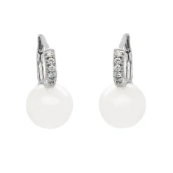 Pendientes de oro blanco, diamantes 0,16 quilates y perlas Australianas