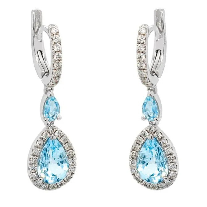 Pendientes de oro blanco, aguamarina y diamantes
