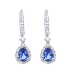 Pendientes de oro blanco, diamantes 0.46 quilates y zafiro 1.39 quilates