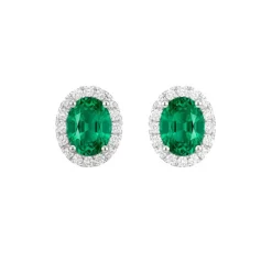 Pendientes de oro blanco con diamantes 0,35 quilates y esmeralda 1,52 quilates