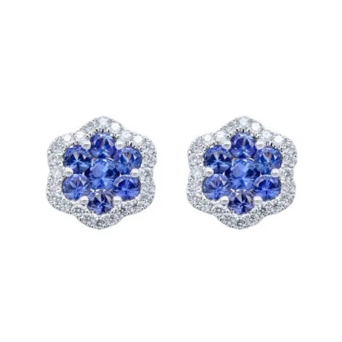 Pendientes de oro blanco, diamantes 0.23 quilates y zafiros 0.79 quilates