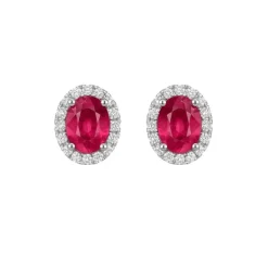 Pendientes de oro blanco con diamantes 0,10 quilates y rubí 0,84 quilates