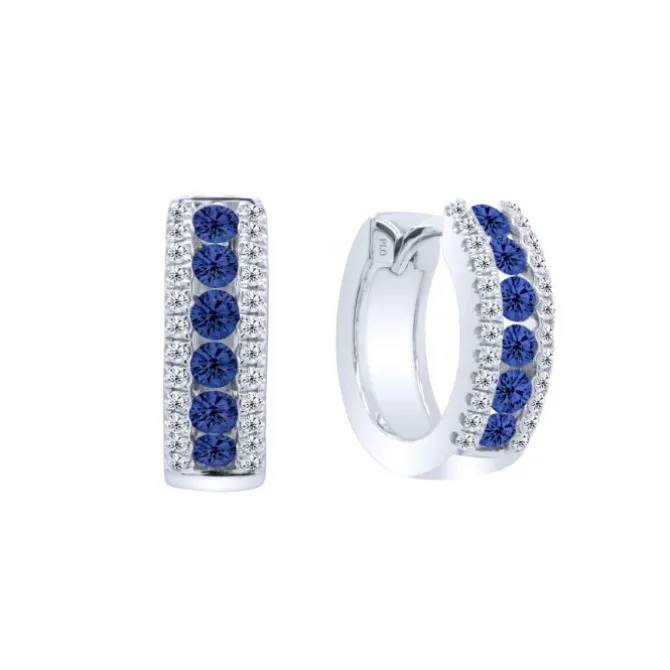 Pendientes de oro blanco, diamantes 0.17 quilates y zafiros 0.51 quilates