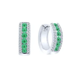 Pendientes de oro blanco con diamantes 0.17 quilates y esmeraldas 0.38 quilates