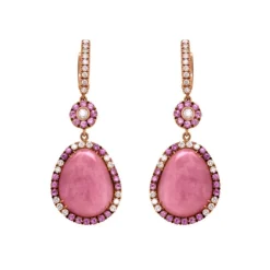 Pendientes de oro rosa con diamantes 0.58, zafiros rosas 0.90 y topacio rosa 12.05