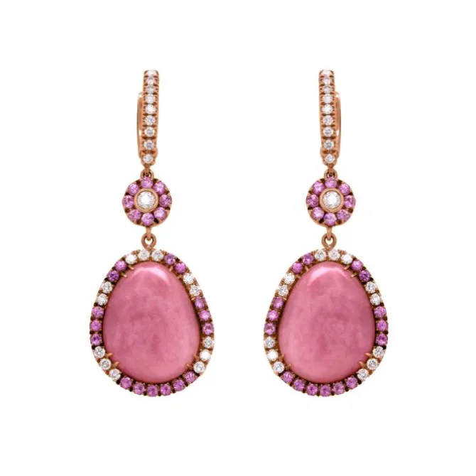 Pendientes de oro rosa con diamantes 0.58, zafiros rosas 0.90 y topacio rosa 12.05