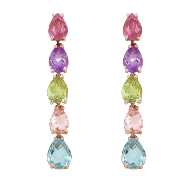 Pendientes de oro rosa con piedras de colores