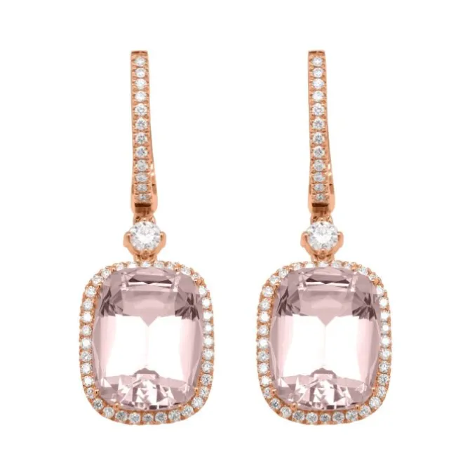 Pendientes de oro rosa con diamantes 0.47 quilates y morganitas 8.46 quilates