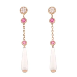 Pendientes de oro rosa, diamantes 0.45 quilates, zafiro rosa 0.94 quilates y ágata