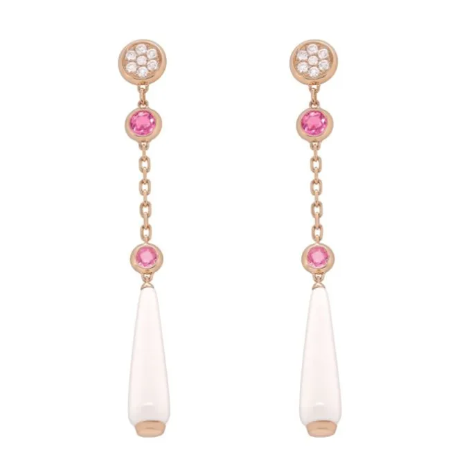 Pendientes de oro rosa, diamantes 0.45 quilates, zafiro rosa 0.94 quilates y ágata