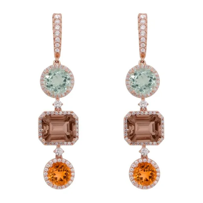 Pendientes de oro rosa, diamantes 1.30 quilates y piedras de colores